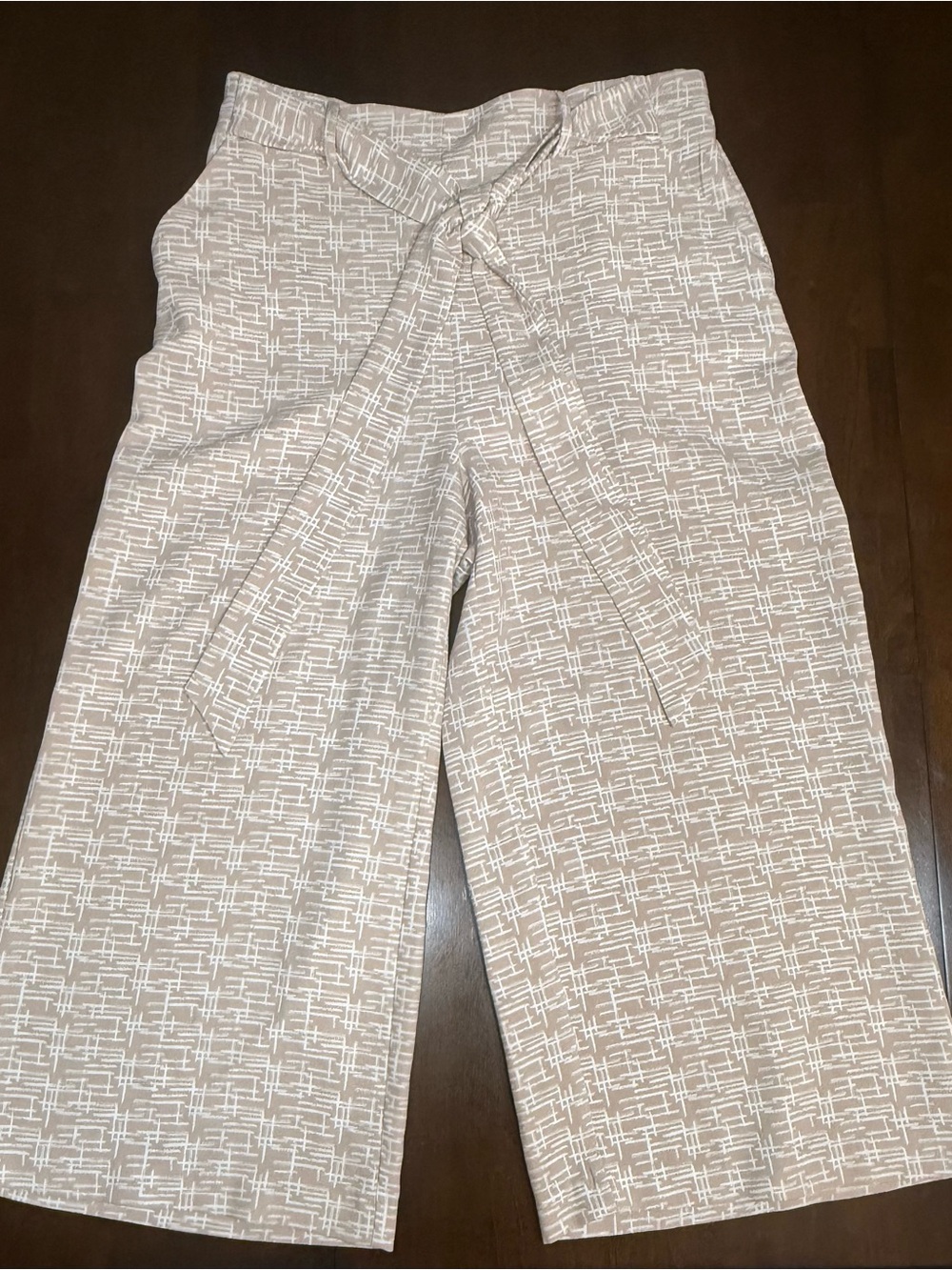 Simply Styled by Sears Beige White Print Wide Leg Pants Size L